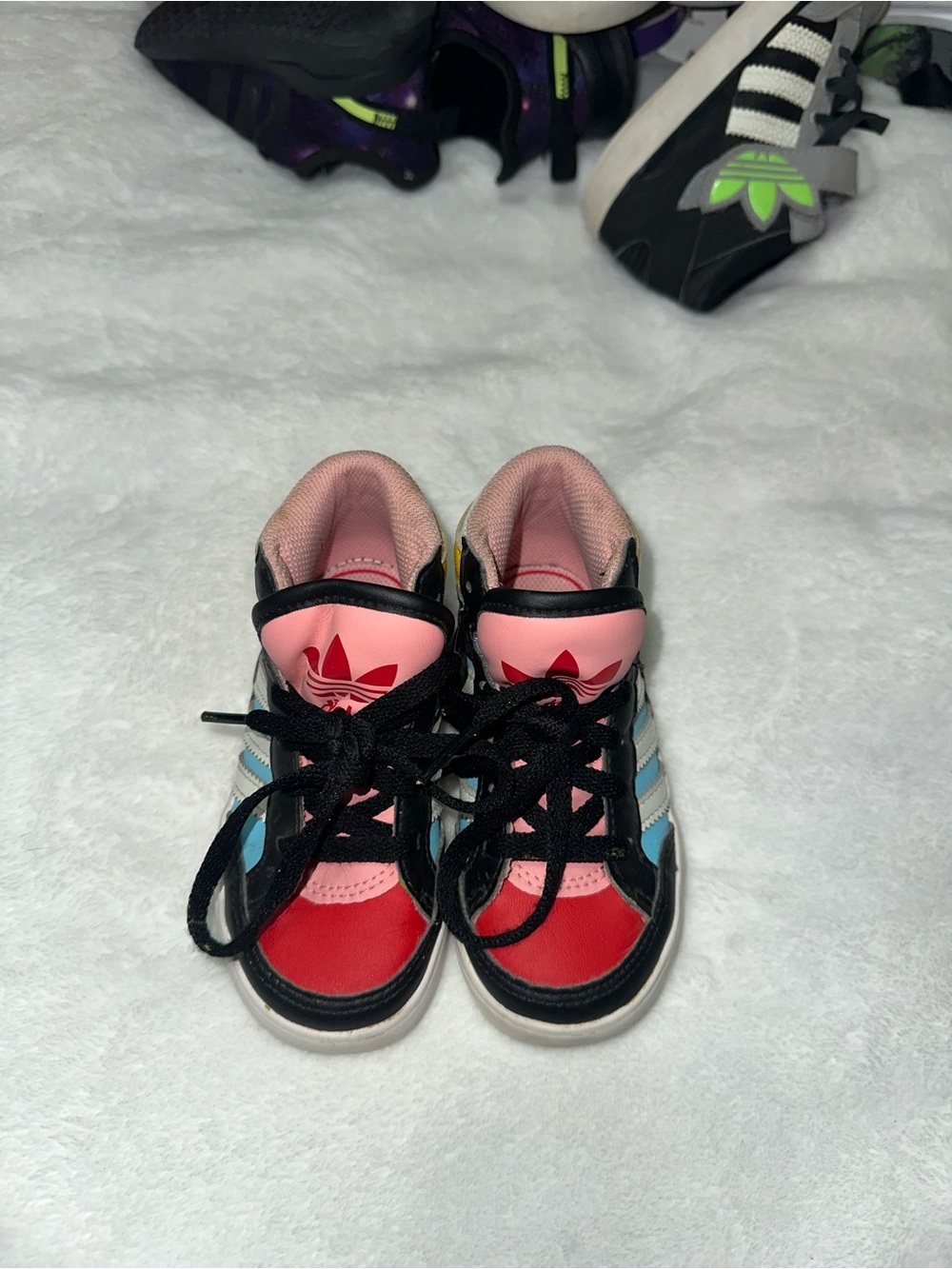 adidas Kids High-Top Sneakers in Pink, Red, Blue and Black